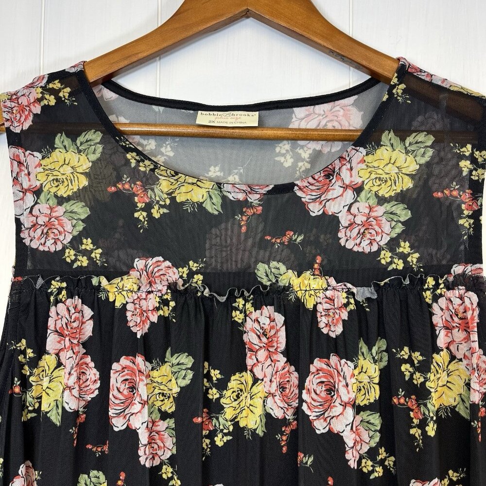 Bobbie Brooks Mesh Floral Tank Top Plus Size 2X Sleeveless Lined Whimsygoth - Picture 3 of 8